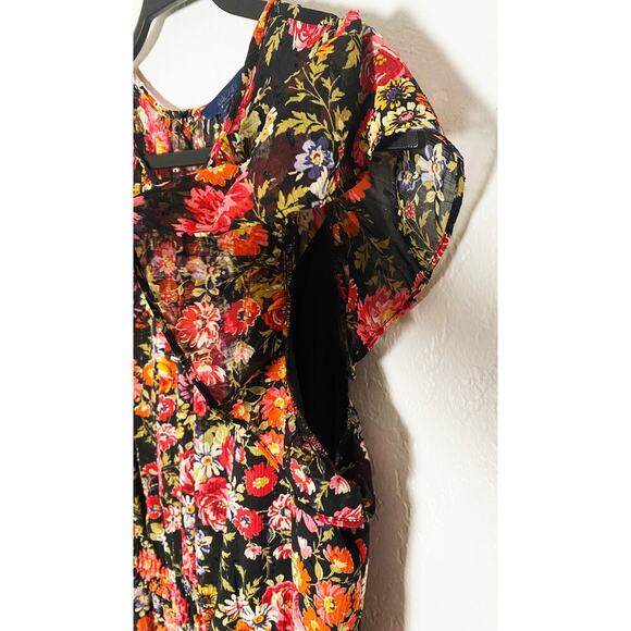 Rachel Roy Women's Issa Chiffon Black Floral Print Tiered Ruffle Maxi Dress 14 - Picture 7 of 13